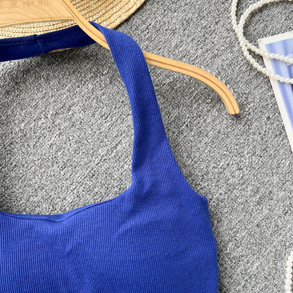 84g Weight Cotton, Rib Fabrics Fabric Type Short Top Length Vest Tops Type Holiday, Banquet, Daily Occasion Halter Neck Neckline Slim Fit Type Solid Color Pattern Summer Season Women's Gender Elegant, Streetwear Style Wholesale Women's Elegant Streetwear Solid Color Tank Tops 24
