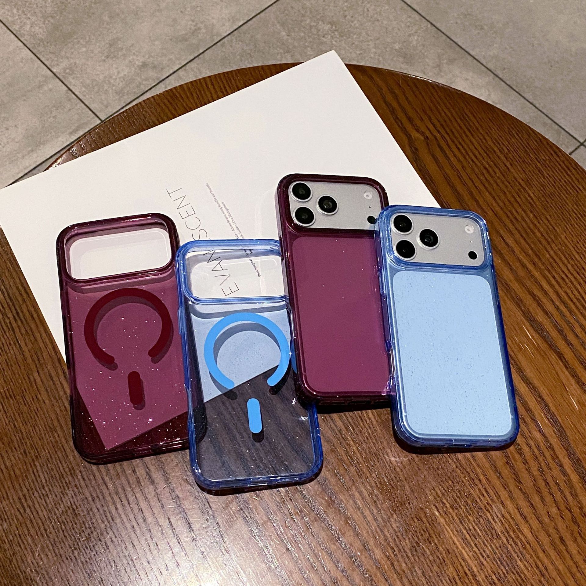 Suitable for Apple 18 Pro Max phone case, cherry red 18 Pro transparent blue glitter magnetic iPhone 18 shockproof