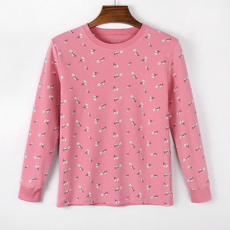 Women's Pure Cotton Round Neck Pullover Tops, Middle-Aged and Elderly Thermal Intimates, Plus Size Mother's Base Intimates, Long Sleeves Printed Women's Pure Cotton Round Neck Pullover Tops, Middle-Aged and Elderly Thermal Intimates, Plus Size Mother's Base Intimates, Long Sleeves Printed