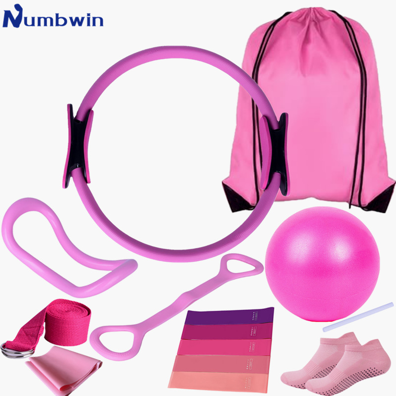 Numbwin Yoga Pilates 13-Piece Set Yoga Fitness Ring Yoga Socks Tensioner Yoga Ball Belt Backpack
