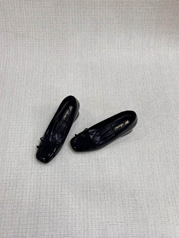 Giày cao gót nữ mũi vuông đế trong tăng chiều cao 7 cm, thắt nơ, kiểu lười hở gót, chất liệu da bò — Hàng có sẵn màu đen, Hàng có sẵn màu đỏ, Màu nude, hàng có sẵn chi tiết 10