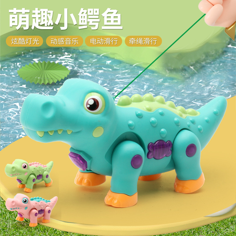 New Electric Walking Cartoon Crocodile Pull-along Toddler Learning Toy Street Stall Gift for Boys Wholesale