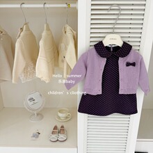 【乐恩baby】芋泥波波！女童秋季波点娃娃领背心裙针织开衫两件套