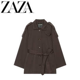 ZAZA 自制欧美风 批发女装 时尚百搭气质配腰带斜纹布大衣1341979