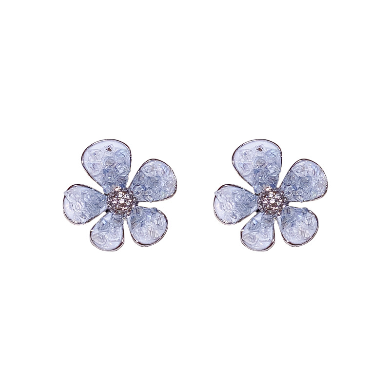 Silver Needle Crystal Flower Earrings High Sense Fashion Bow Earrings Internet Celebrity Commuter New All-match Earrings Wholesale