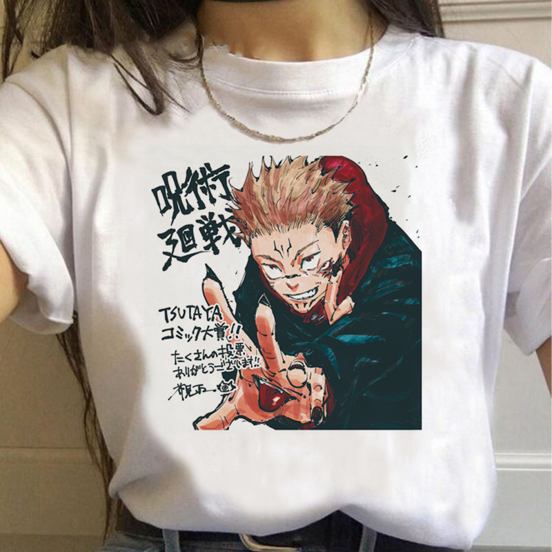 2022 New Japanese Animation Jujitsu Kaisen Printed White T-shirt Short Sleeve Women's Foreign Trade Cross-border wish/ebay