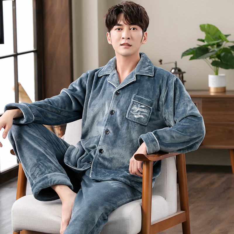 Otoño y invierno engrosado pijamas de terciopelo de coral para hombres invierno de franela para hombres primavera y otoño ropa para el hogar para hombres