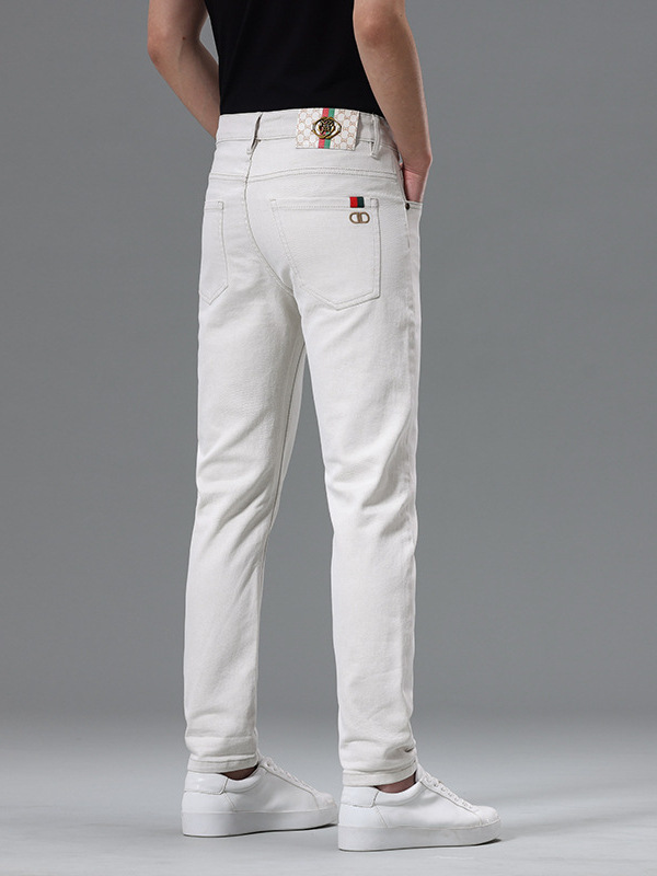 High-End Ivory White Jeans for Men, Business Casual Embroidered Design, Slim Fit Stretch Straight-Leg Pants, New Spring/Summer Style High-End Ivory White Jeans for Men, Business Casual Embroidered Design, Slim Fit Stretch Straight-Leg Pants, New Spring/Summer Style