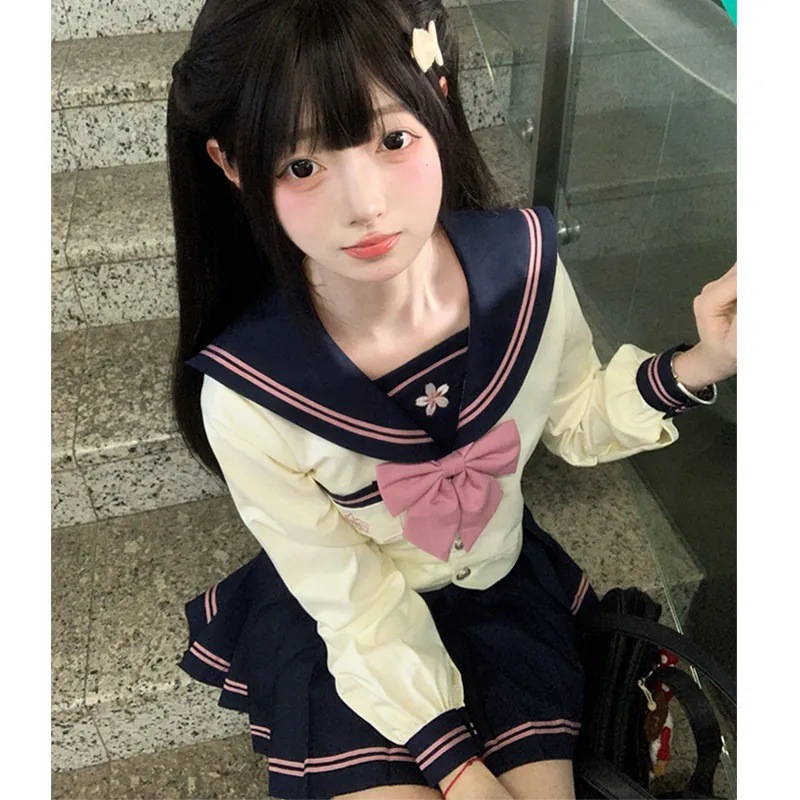 jk uniform sailor suit authentic Japanese college style spring and autumn basic mid-length women's set