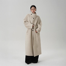 【桃枝栖雪】气质立领长款双面呢子羊毛大衣毛呢外套秋冬装新款女