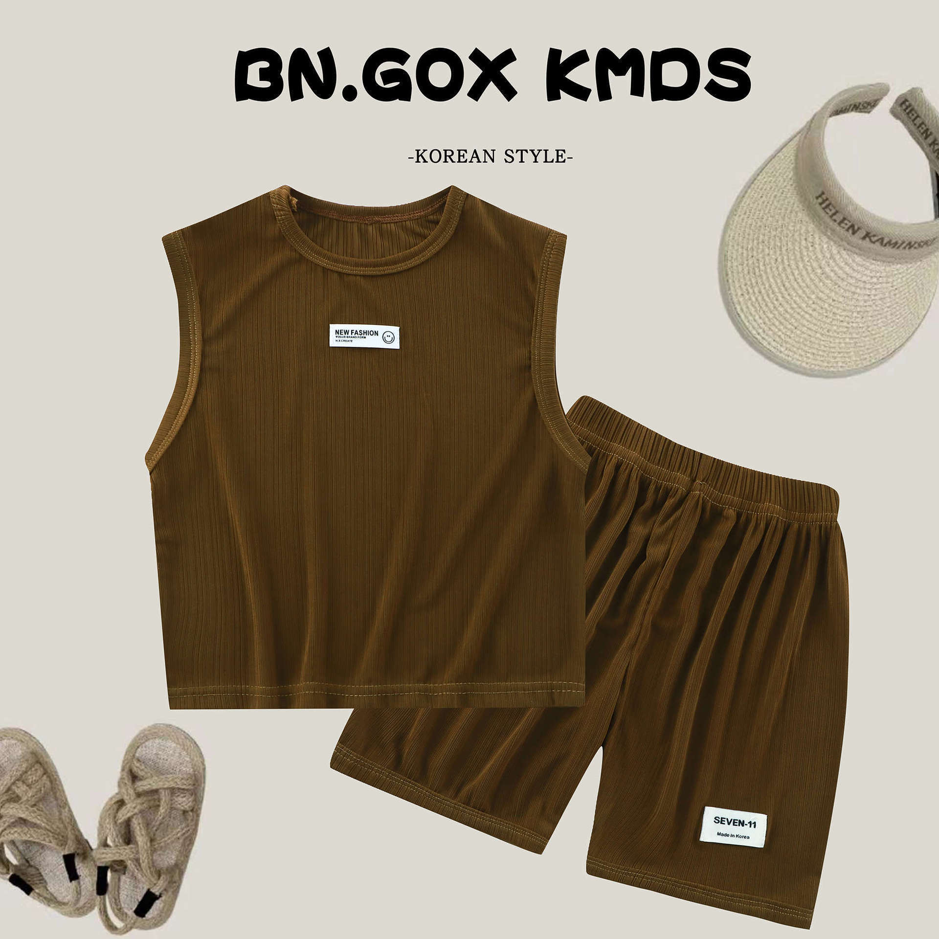 Children's New Summer Vest Suit Quick-Drying Sleeveless Korean Style Short-Sleeved Shorts for Small and Medium-Sized Children Thin Trendy Two-Piece Set