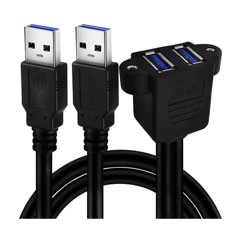 Двойной порт соединение USB3.0 мужской к женской данные зарядка удлинительная кабель с ушным отверстием винтовое отверстие для фиксации удлинительного кабеля