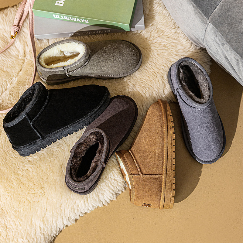 Men's Winter Snow Boots With Warm And Plush Northeast Thick Leather, Anti Slip And Waterproof Short Boots, Children's Cotton Shoes, Bread Shoes_voghion.com