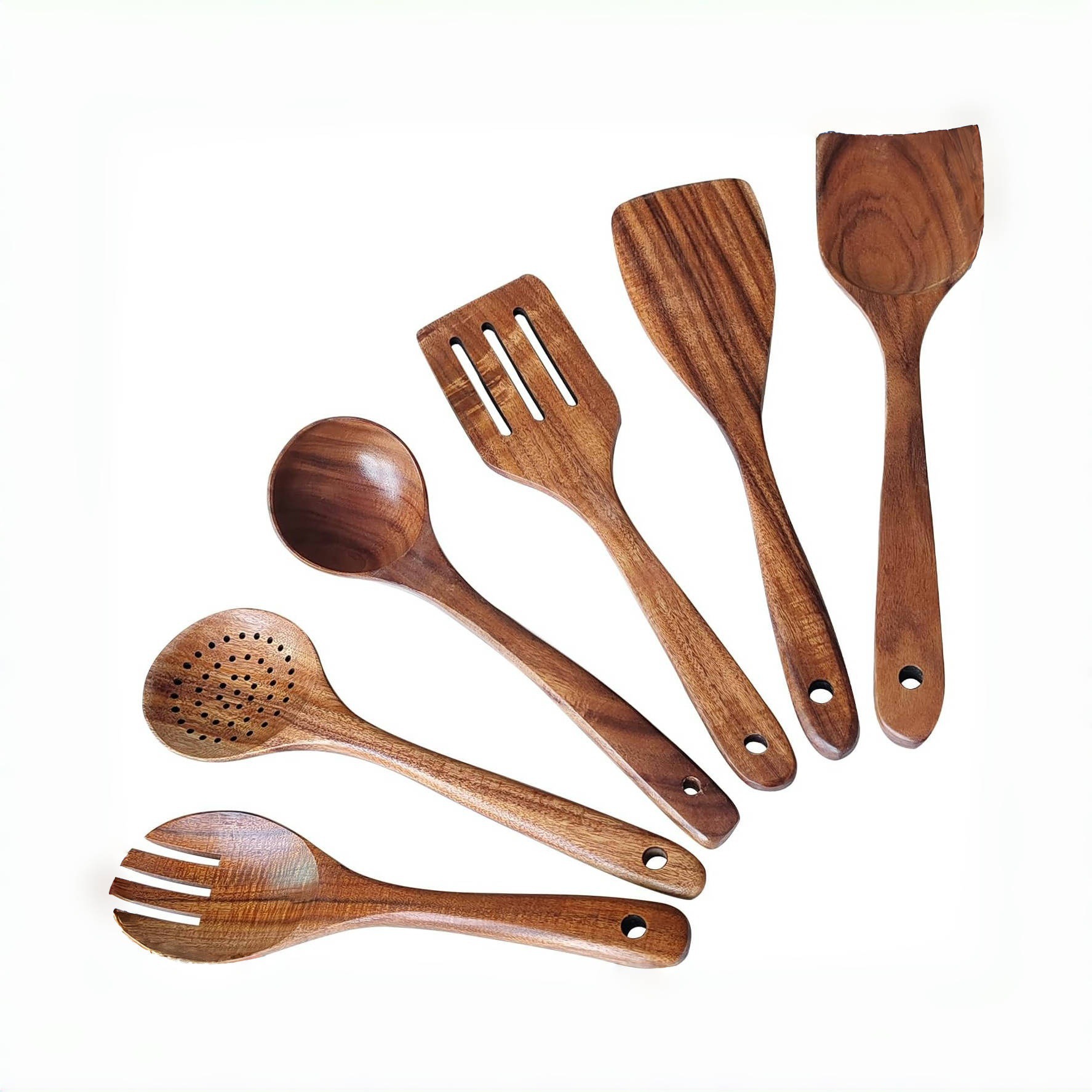 Acacia pala de madera no pegajosa pala de verduras pala de madera casera pala de ensalada tenedor de cola de cocina set