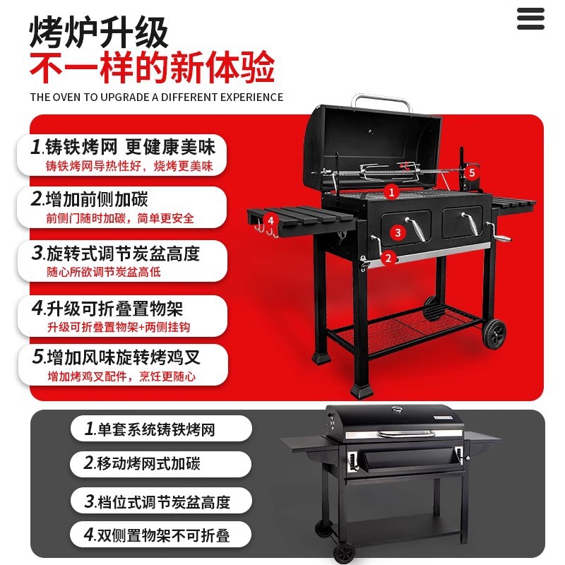 Artesanos al aire libre gran casa patio horno de barbacoa hierro fundido rejilla de barbacoa americana al aire libre terraza de carbón