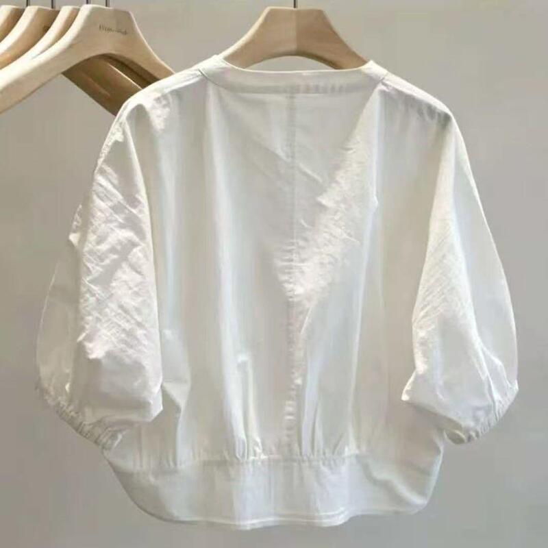 2026 Summer New Korean Design Loose Batwing Slimming Round Neck Shirt Versatile Casual Top that Flies Away Fat 2026 Summer New Korean Design Loose Batwing Slimming Round Neck Shirt Versatile Casual Top that Flies Away Fat