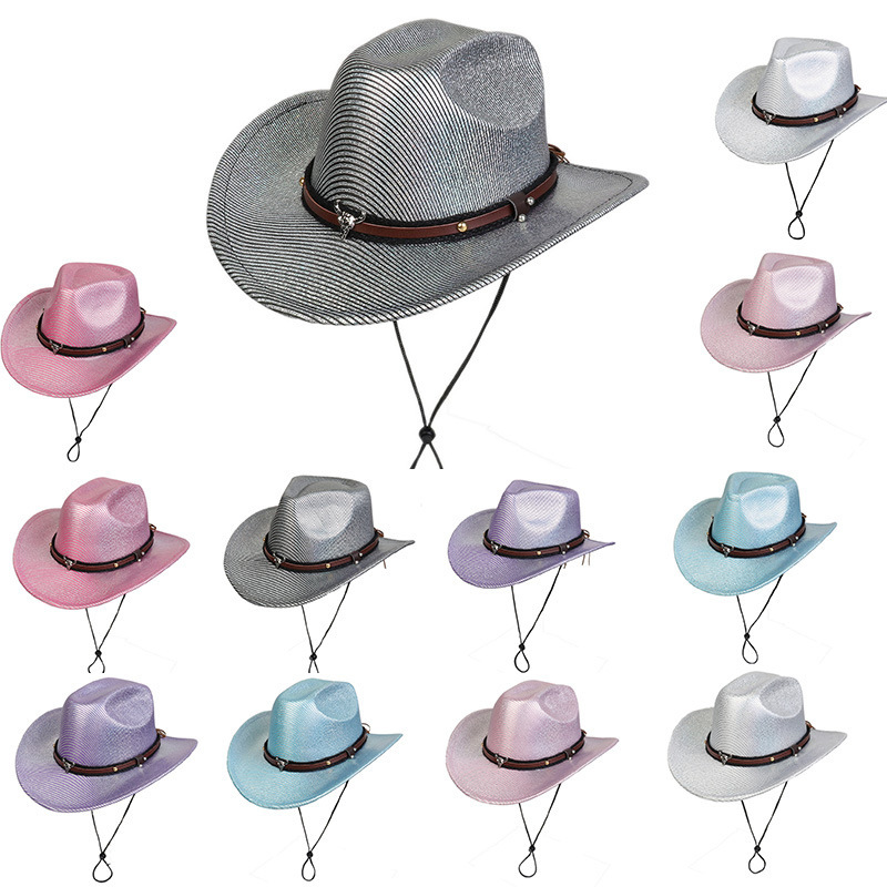 European and American Style Iridescent Party Disco Cowboy Hat, Fashionable Fluorescent Pink Halloween Jazz Hat, European and American Style Nightclub Hat European and American Style Iridescent Party Disco Cowboy Hat, Fashionable Fluorescent Pink Halloween Jazz Hat, European and American Style Nightclub Hat