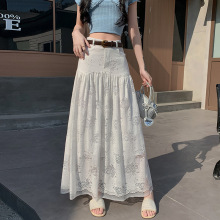法式水溶蕾丝花边半身裙女2025春夏新款显瘦A字长裙荷叶边半身裙