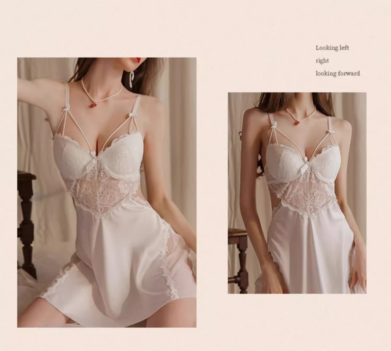 Luxuriöser, sexy Pyjama von Pure Desire | Damen-Nachthemd aus Eisseide mit Spitzenträgern | Integrierte Polster für betonte Kurven | Perfekt für Dates_voghion.com