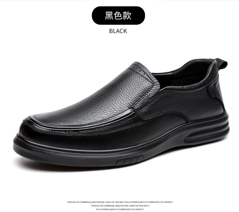 Giày lười nam da bò thật mũi tròn, đế mềm chống mài mòn, gót thấp 1–3 cm, kiểu dáng công sở thanh lịch — D3711 màu đen chi tiết 16