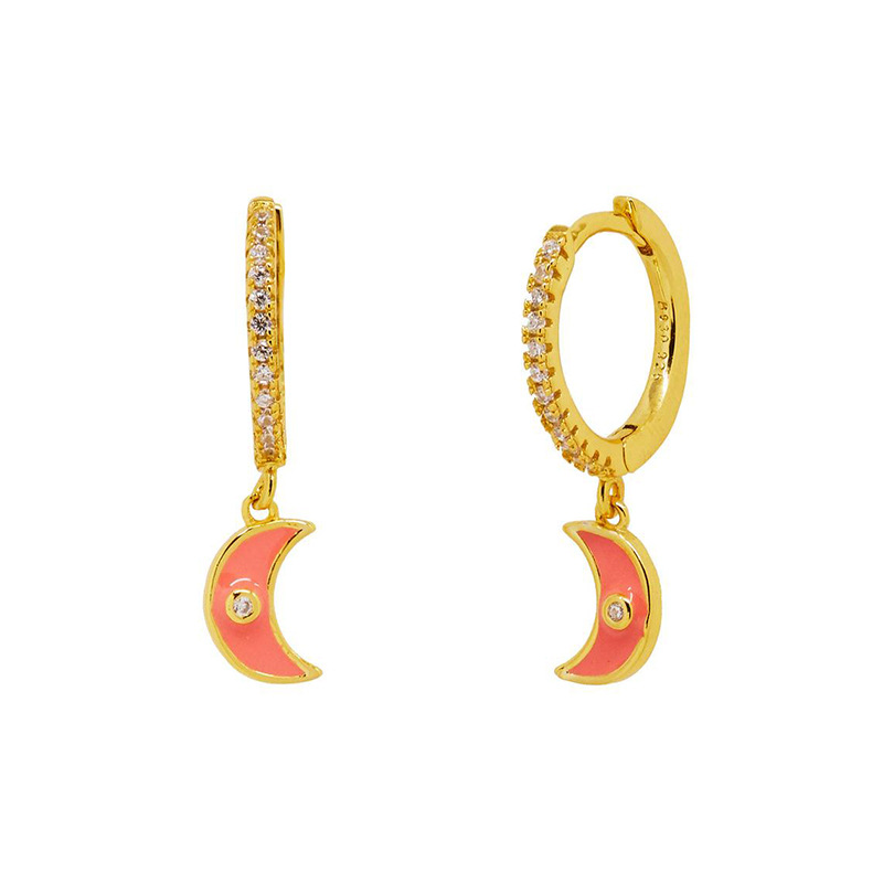 Boucles D&#39;oreilles En Croissant De Zirconium Serties De Diamants Européens Et Américains Transfrontaliers Boucles D&#39;oreilles En Lune Goutte D&#39;huile Multicolore display picture 3