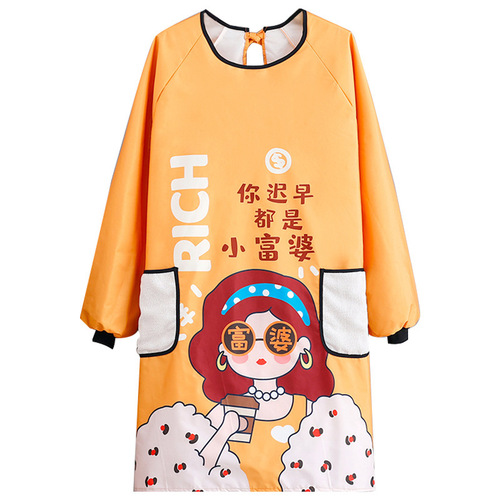 New waterproof and oil-proof apron cartoon national fashion rich woman smock kitchen home adult work clothes can be wholesaled