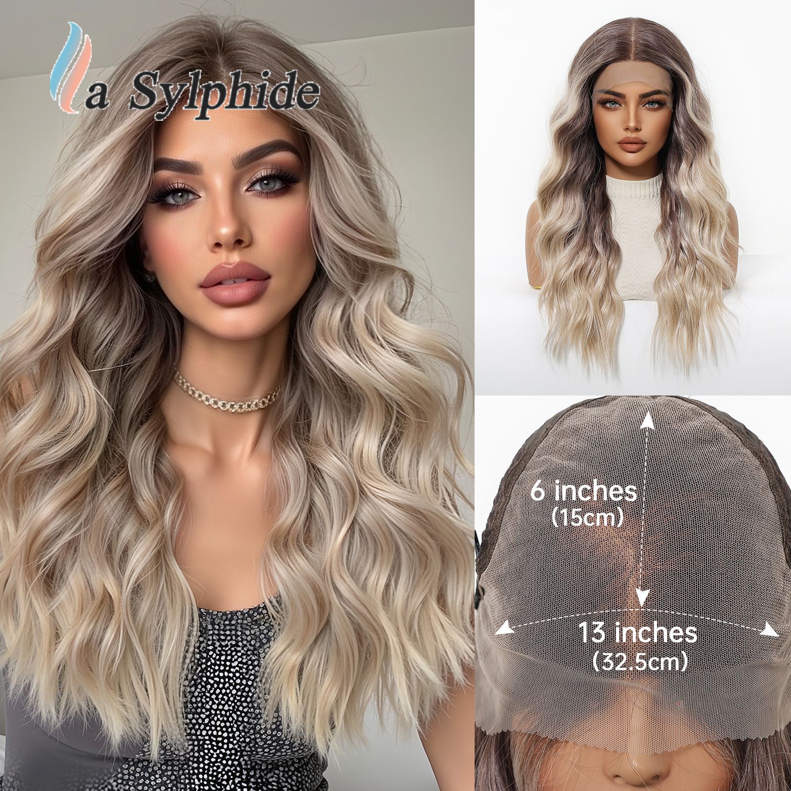 Wig for Women 13*6 Long Curly Hair, White Brown Gradient Fiber, Natural Elegant Goddess Manufacturer Ready-Made Hand Hook Navigation