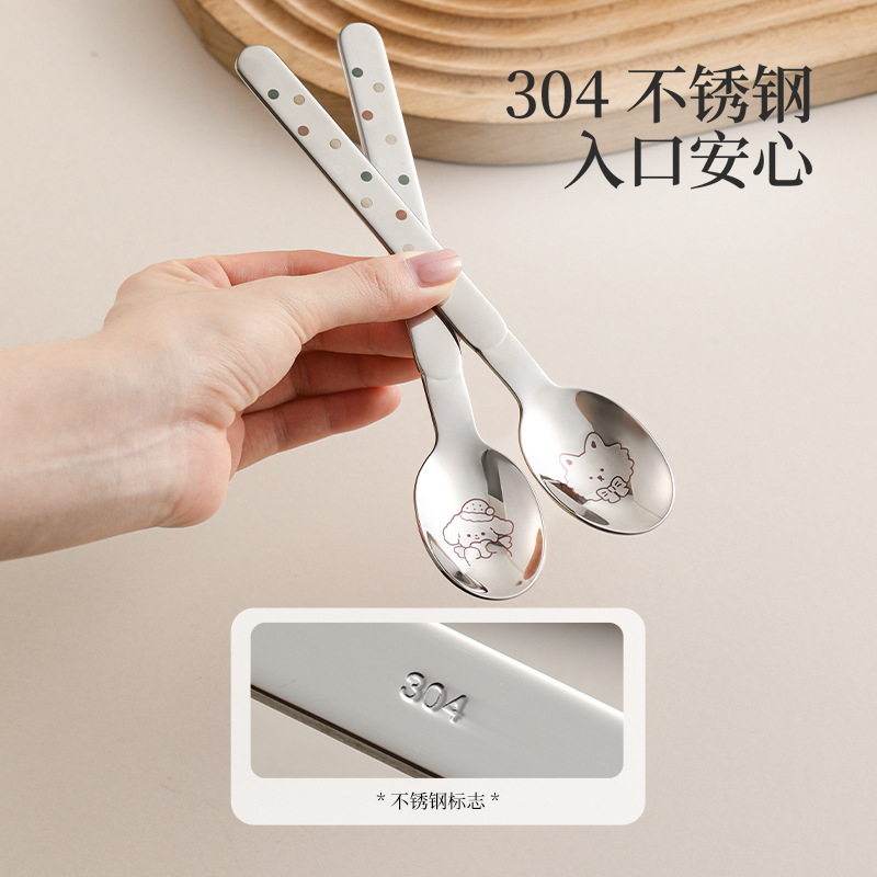 FaSoLaステンレススプーン高颜値家庭用長柄厚肉スープスプーン子供用食事スプーン卸売り|undefined