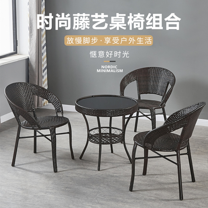 [가게 주인 추천] 의자 3개 + Φ60 블랙 유리 원형 테이블 [브라운]●잘생긴★★★★★