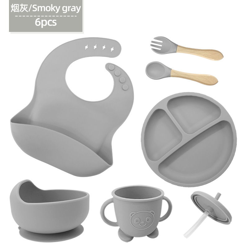 Conjunto de cubiertos de silicona para niños cubiertos de alimentación de grado alimenticio para bebés cubiertos de alimentación integral a prueba de caídas tazón taza de paja