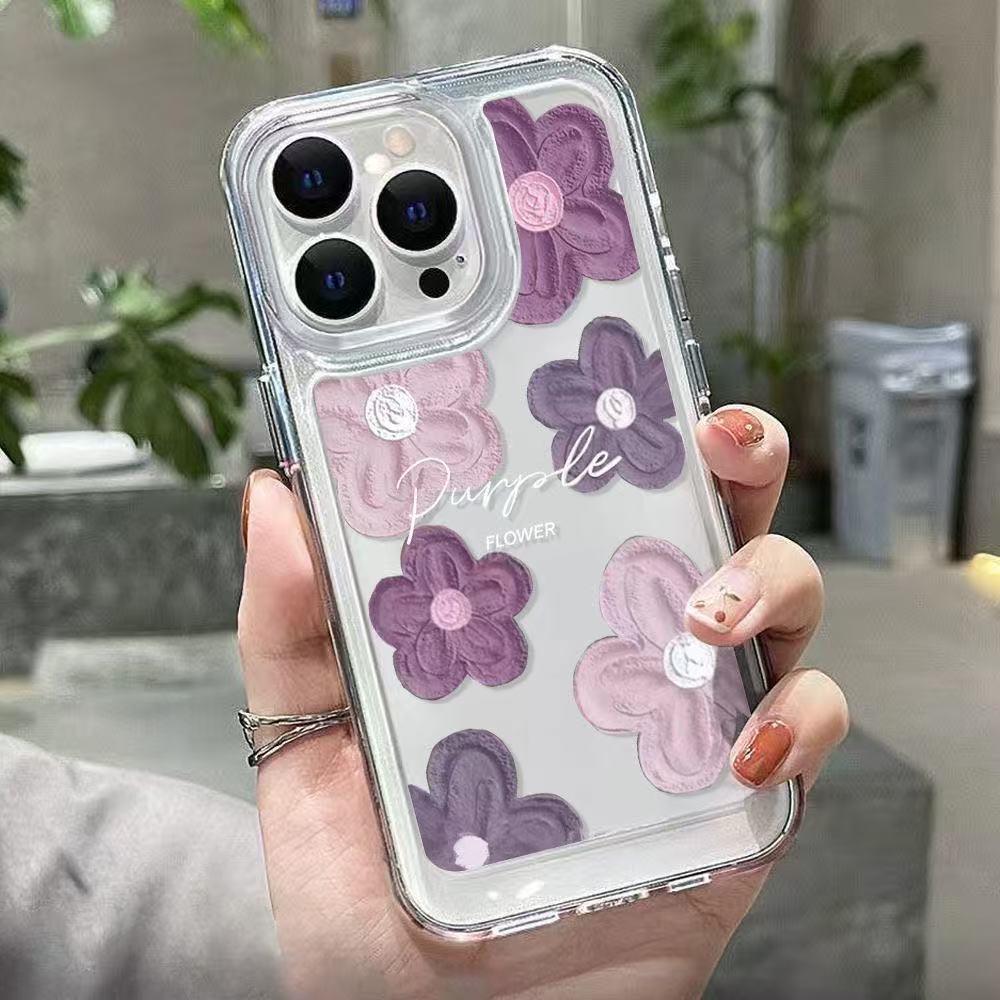 Pintura al óleo rosa púrpura para iphone16promax funda para teléfono móvil todo incluido Apple 15 anti-caída 14pro Japón y Corea 13/12