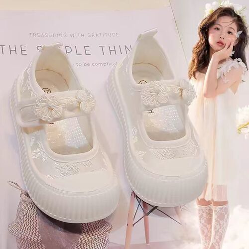 Girls' White Canvas Shoes, Children's Fabric Shoes, Summer Soft Sole White Baby Shoes for Kindergarten