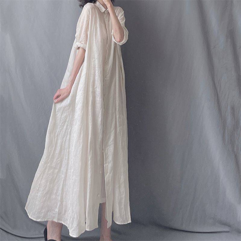 Clearance Brand Hot Item Store Excess Stock Elegant Versatile Turn-Down Collar Shirt Dress Slimming Loose Long Dress