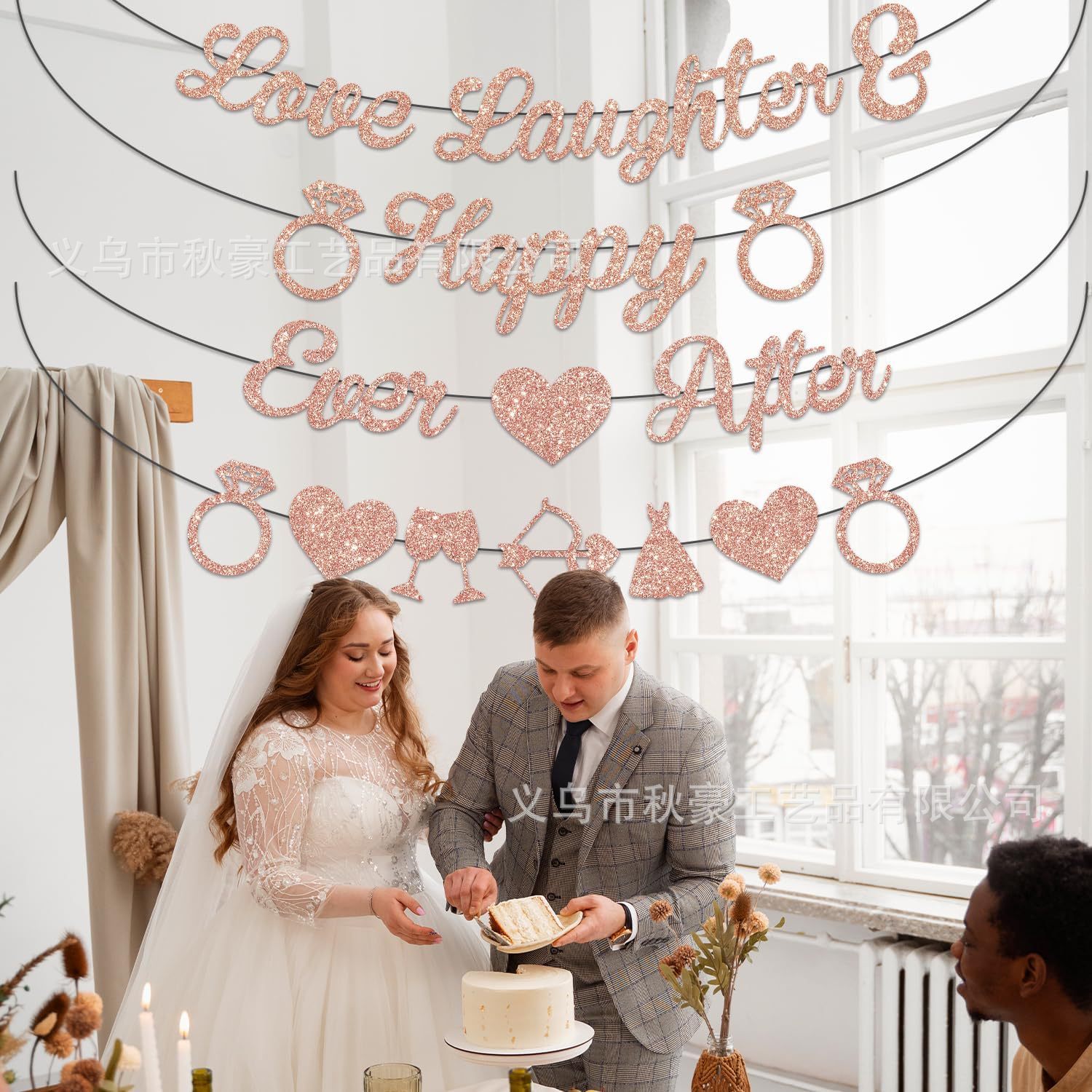 Miss to mrs decoración de la fiesta de solteros oro rosa brillante polvo bandera de dibujo de la novia para ser banderola de la fiesta de la boda