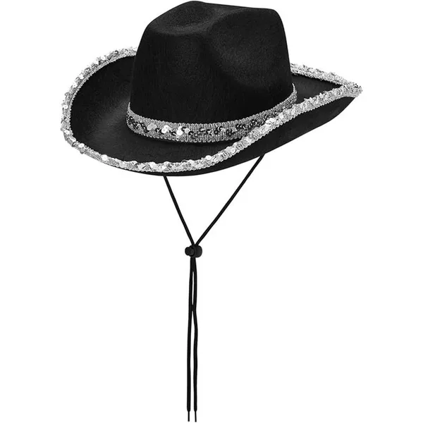 Halloween Black Silver Edge Sequin Cowboy Hat Black Sequin Western Cowboy Hat Black Silver Edge Dick Cowboy Hat
