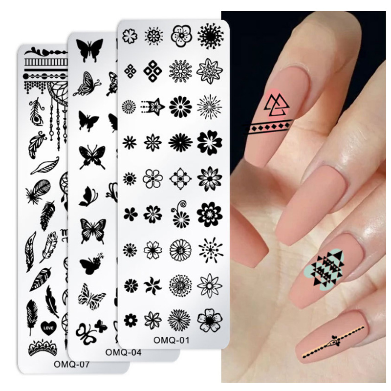 Factory supply DIY nail printing plate stainless steel rectangular series printing plate painted nail printing plate