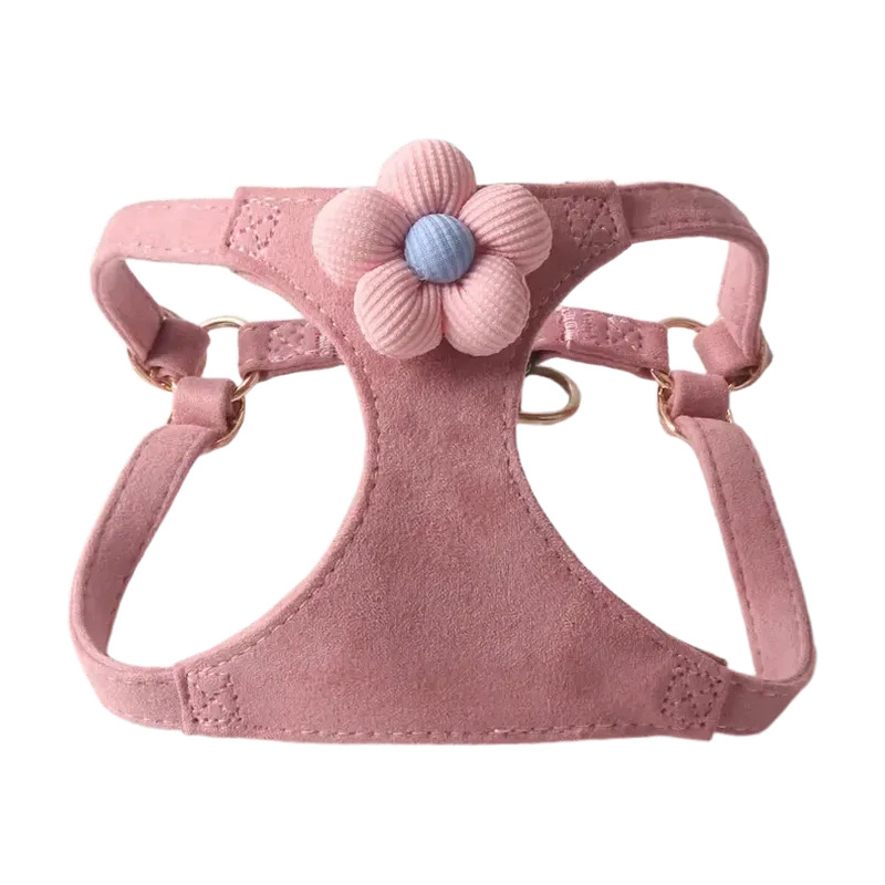 Aminger New Silk Velvet Candy Color Flower Leash Set Pet Harness Cat_voghion.com