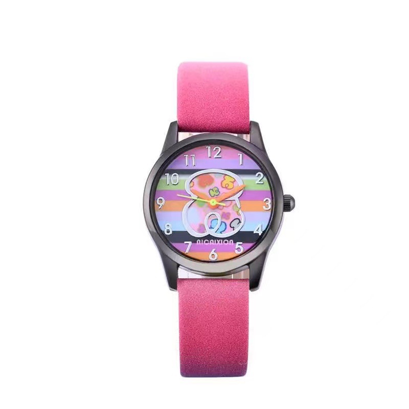 Selected  Trendy Cute Rainbow Belt Women's Watch Minimalist Little Bear Digital Student Watch Casual Personality Black Shell Women's Watch_voghion.com