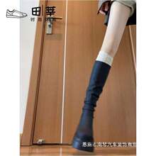 辣妹长靴女软皮松糕厚底弹力瘦瘦靴小个子增高显瘦高筒骑士靴女潮
