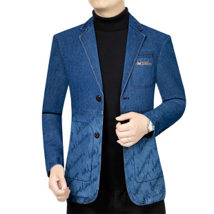 Men's New Denim Suit Casual Business Jacket 2024 Spring Long Sleeve Young and Middle-aged Dad Men's Jacket