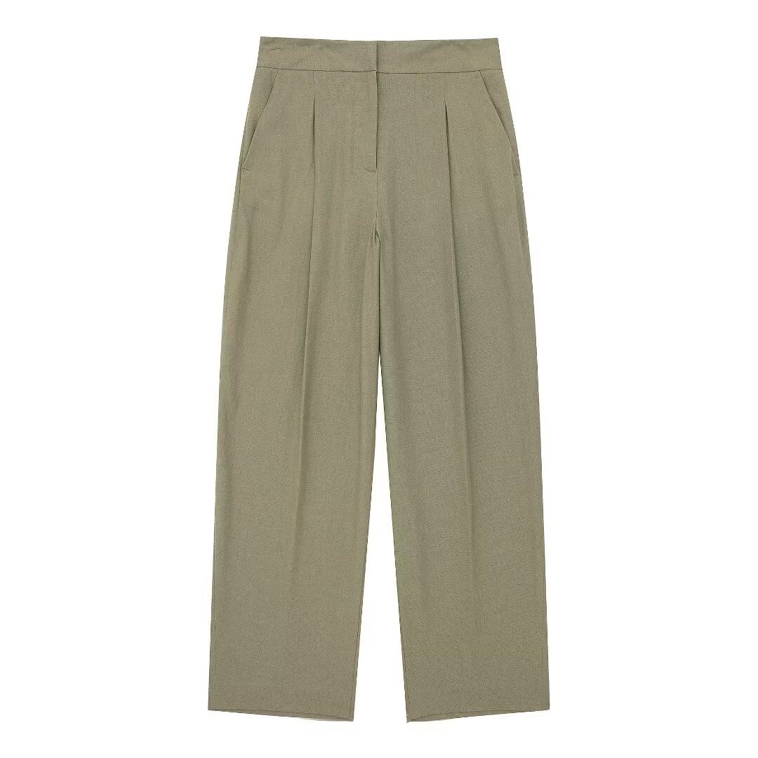 Women's clothing 2024 summer new linen blend short suit jacket straight leg pants set_voghion.com