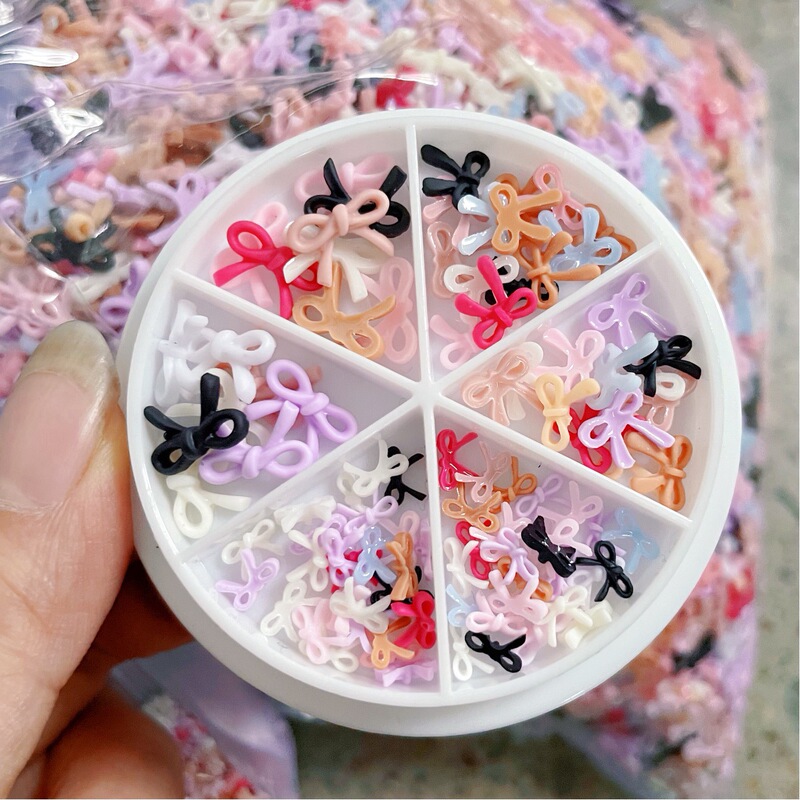 Cross-Border Manicure 6-Grids Boxed Cut Out Bow Japanese and Korean Manicure Resin Jewelry French Bow Tie DIY Nail Decoration