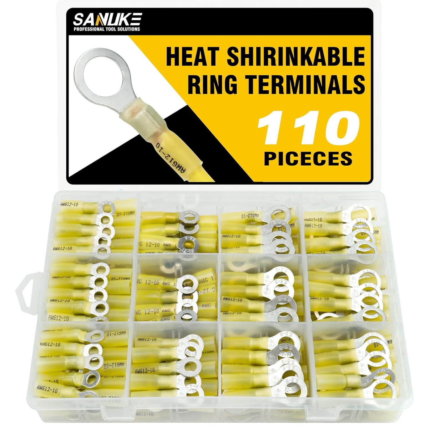 Sanuke 110PCS Yellow Marine Grade Heat Shrink Ring Connector