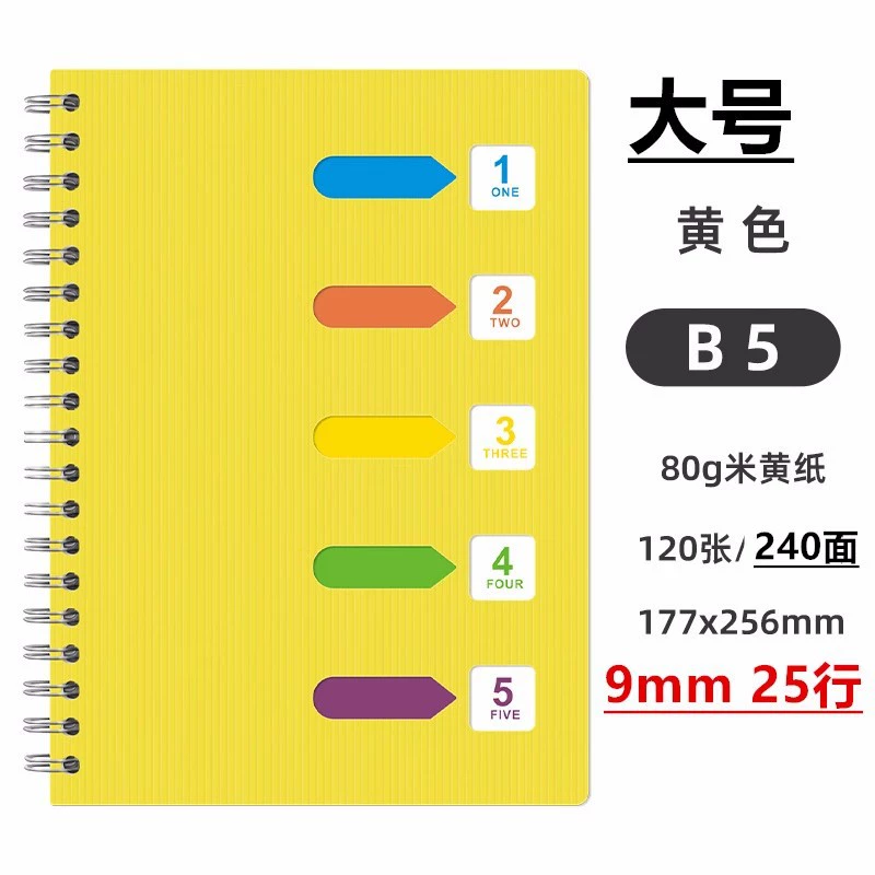 Spiral Sectioned Student Notebook, Korean Style, A5/B5 with Colored Tab Dividers
