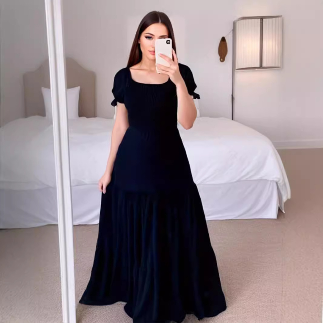 Women's Square-Neck Maxi Solid Color Office Dress