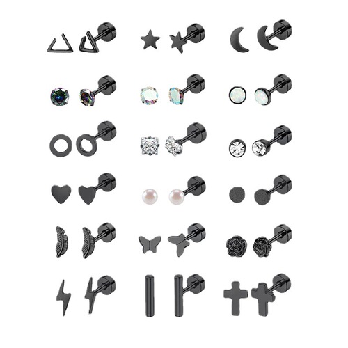 Best Selling 18 Pairs of Aurora AAA Zirconium Earrings with 316L Stainless Steel Body Piercing Jewelry on Amazon