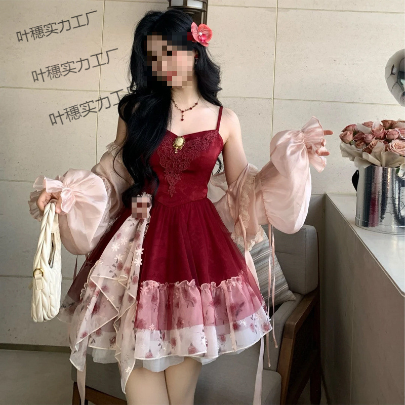 夏季甜美气质名媛 设计感气质渐变蓬蓬吊带裙+薄款开衫两件套2025|undefined