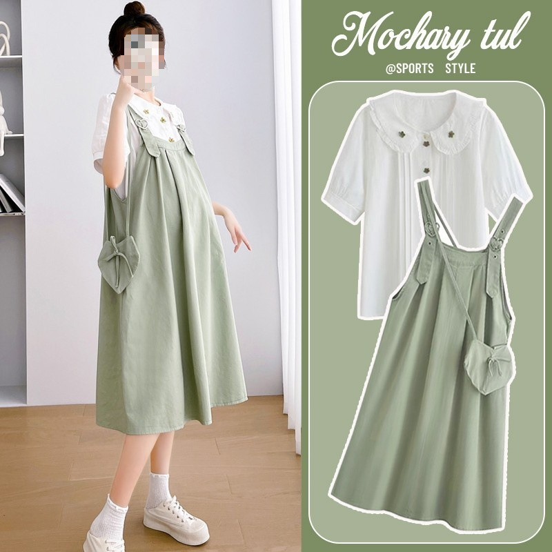 Pregnant Women Summer Strap dress 2025 New Style Small Summer Skirt Pregnant Mother Summer suit Two-piece Set