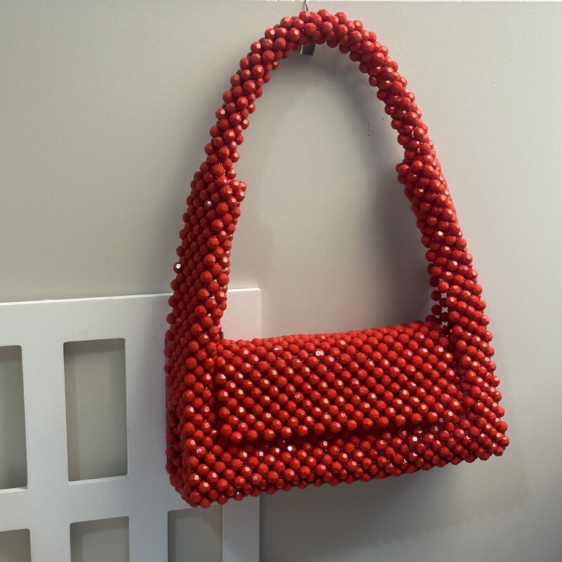 Cross-border foreign trade beaded acrylic hand-woven hollow flip rectangular portable shoulder armpit Fashion Bag