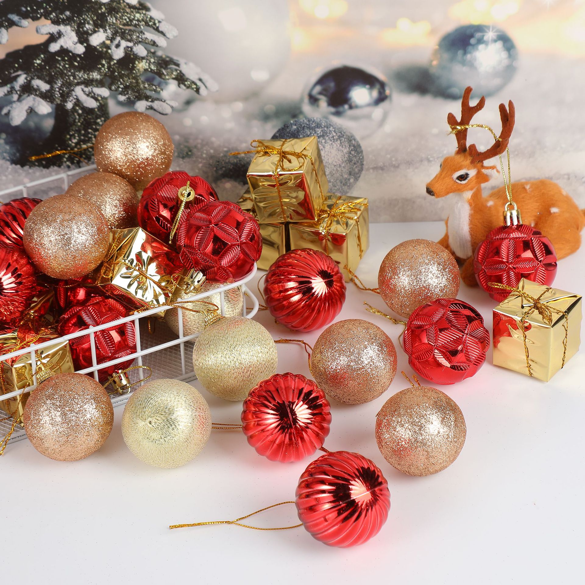 外贸圣诞节装饰品DIY派对亮光彩球多多包圣诞树挂饰用品temu批发